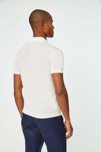 Short-sleeve knit polo in milky white white