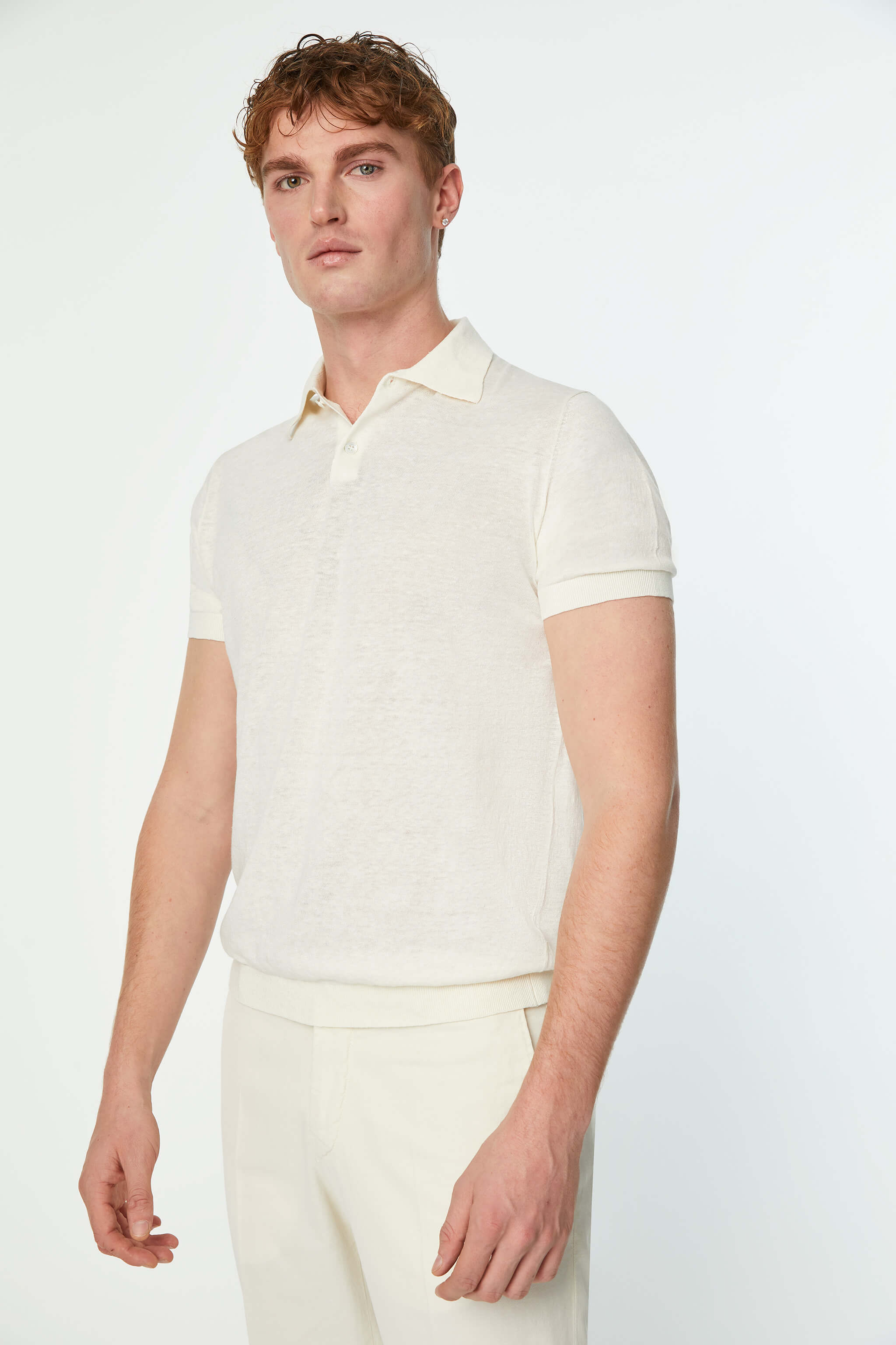 Polo in maglia bianco avorio