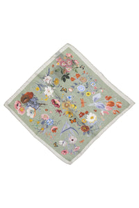 Floral pattern silk pocket square light green
