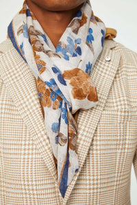 Floral print linen scarf  earth