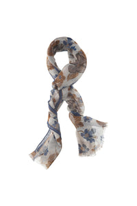 Floral print linen scarf  earth