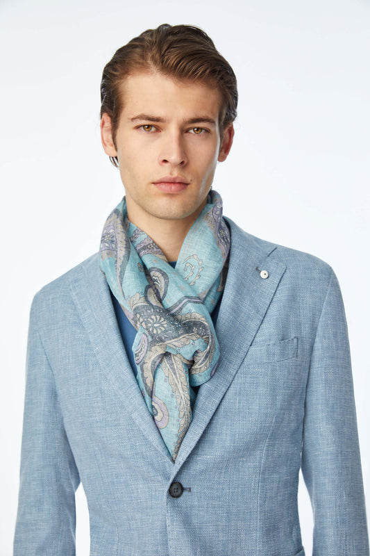 Cashmere print pocket square in Light Blue