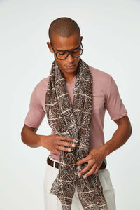 Linen and cotton paisley scarf brown