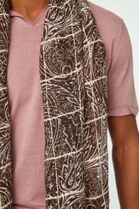 Linen and cotton paisley scarf brown