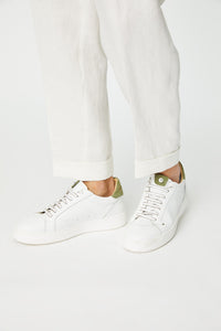 Retro-styled tennis shoe in army green light green