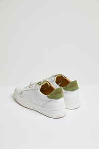 Retro-styled tennis shoe in army green light green
