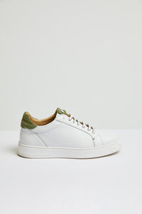 Retro-styled tennis shoe in army green light green