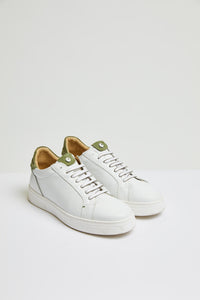 Retro-styled tennis shoe in army green light green