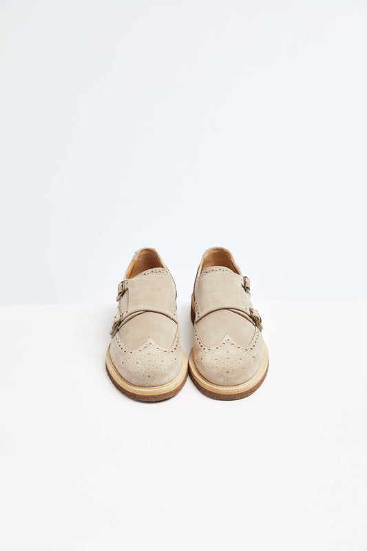 Leather Monk strap shoe in beige