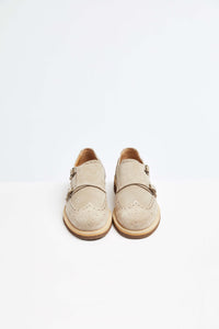 Leather monk strap shoe in beige beige