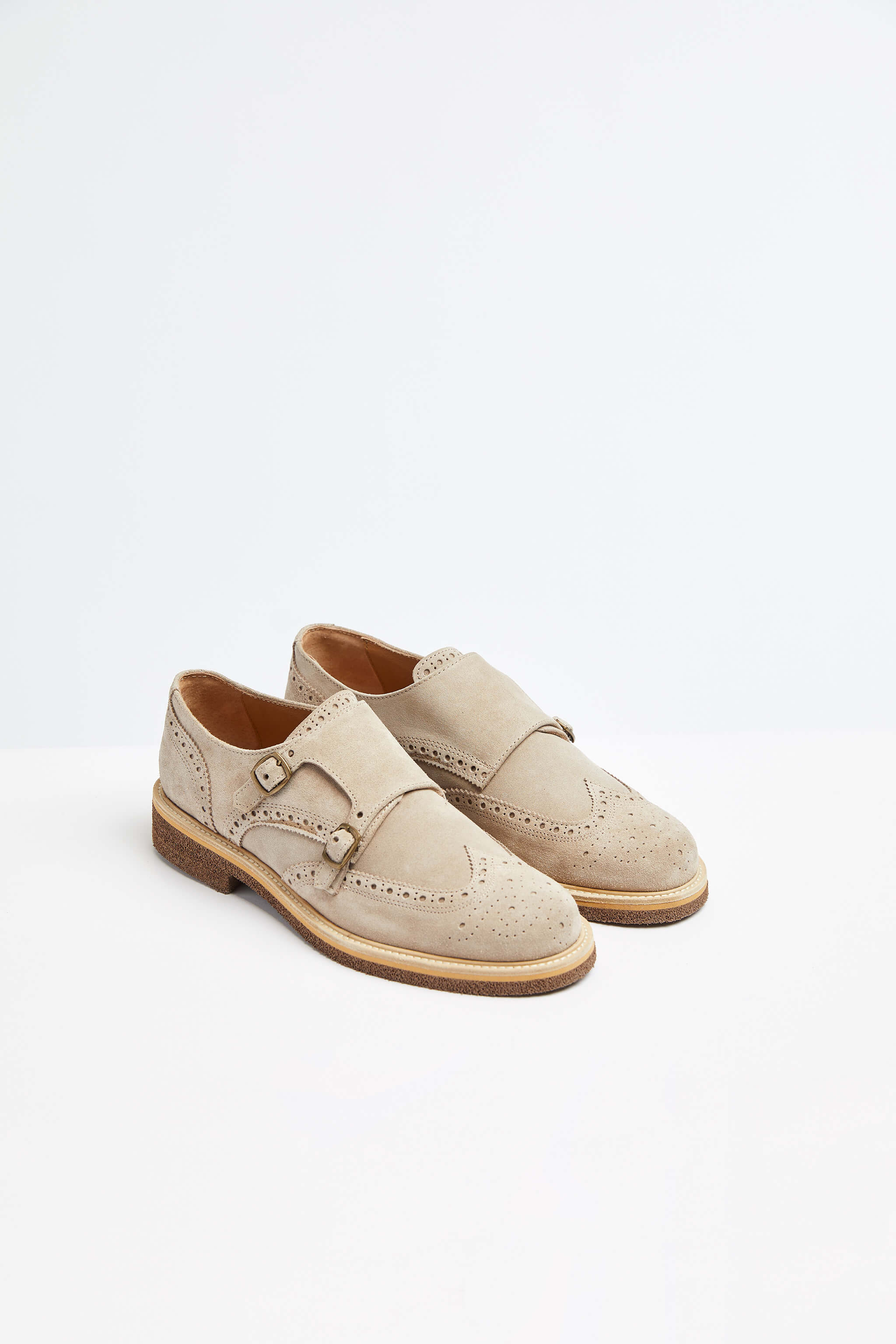 Leather Monk strap shoe in beige