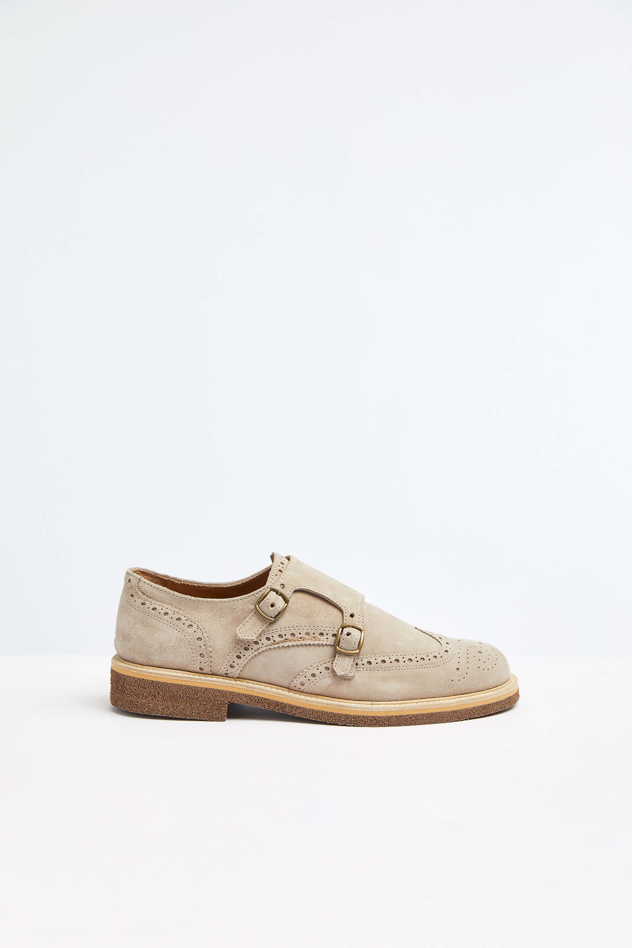 Leather Monk strap shoe in beige