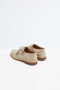 Leather monk strap shoe in beige beige