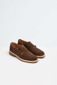 Leather monk strap shoe in brown brown