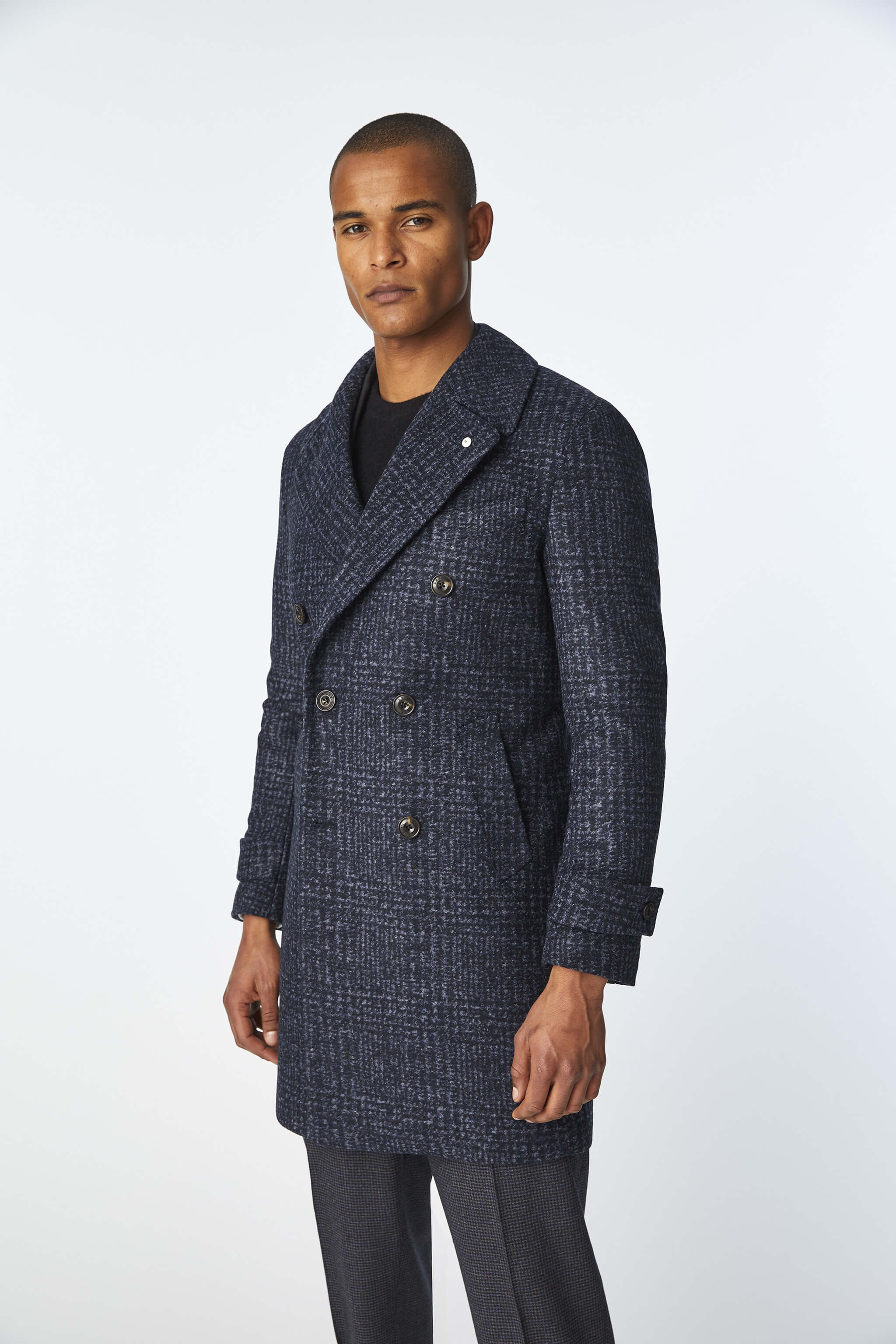Chesterfield coat in blue jersey