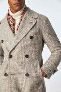 Chesterfield coat in dove gray jersey beige