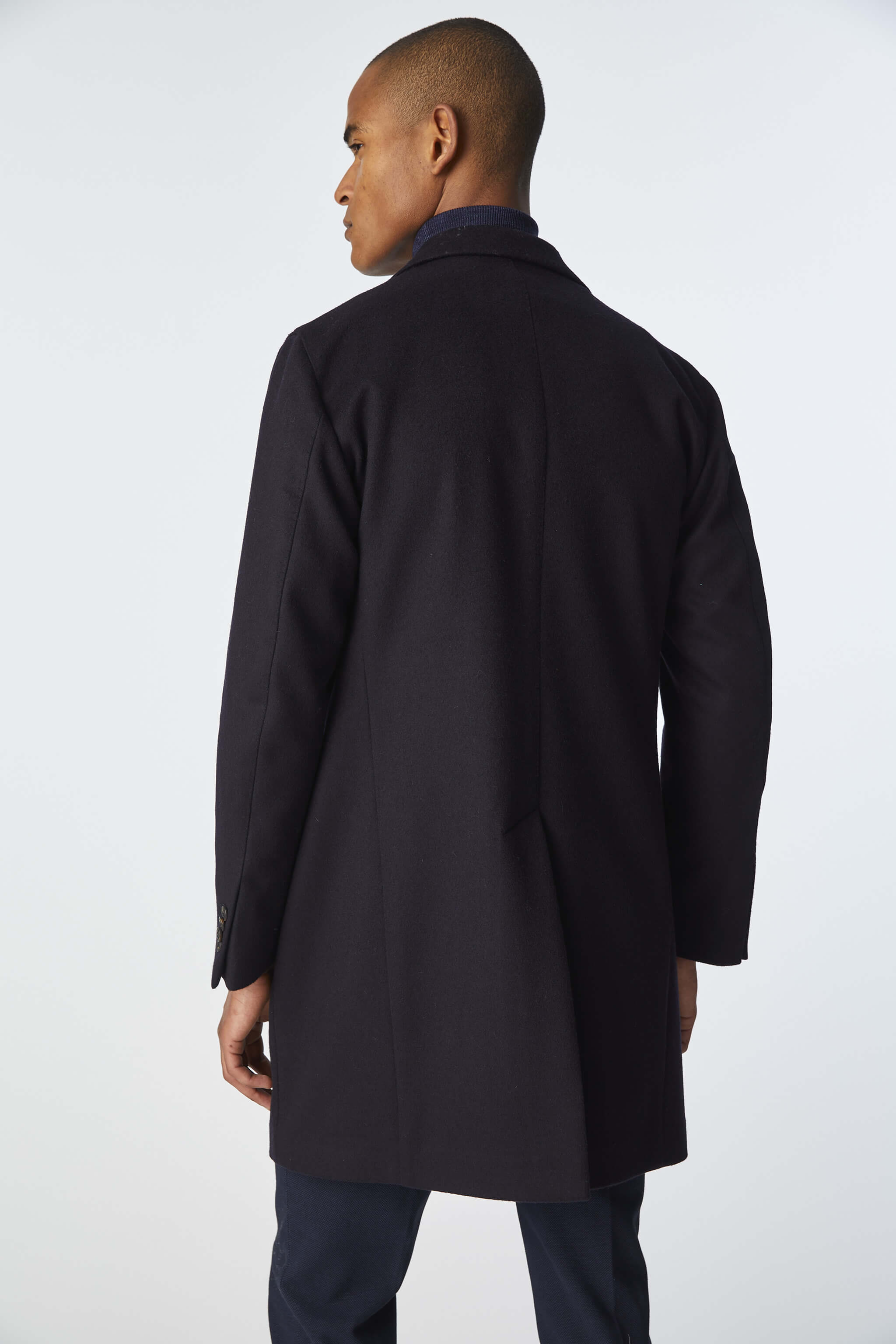 Garment-dyed coat in midnight blue