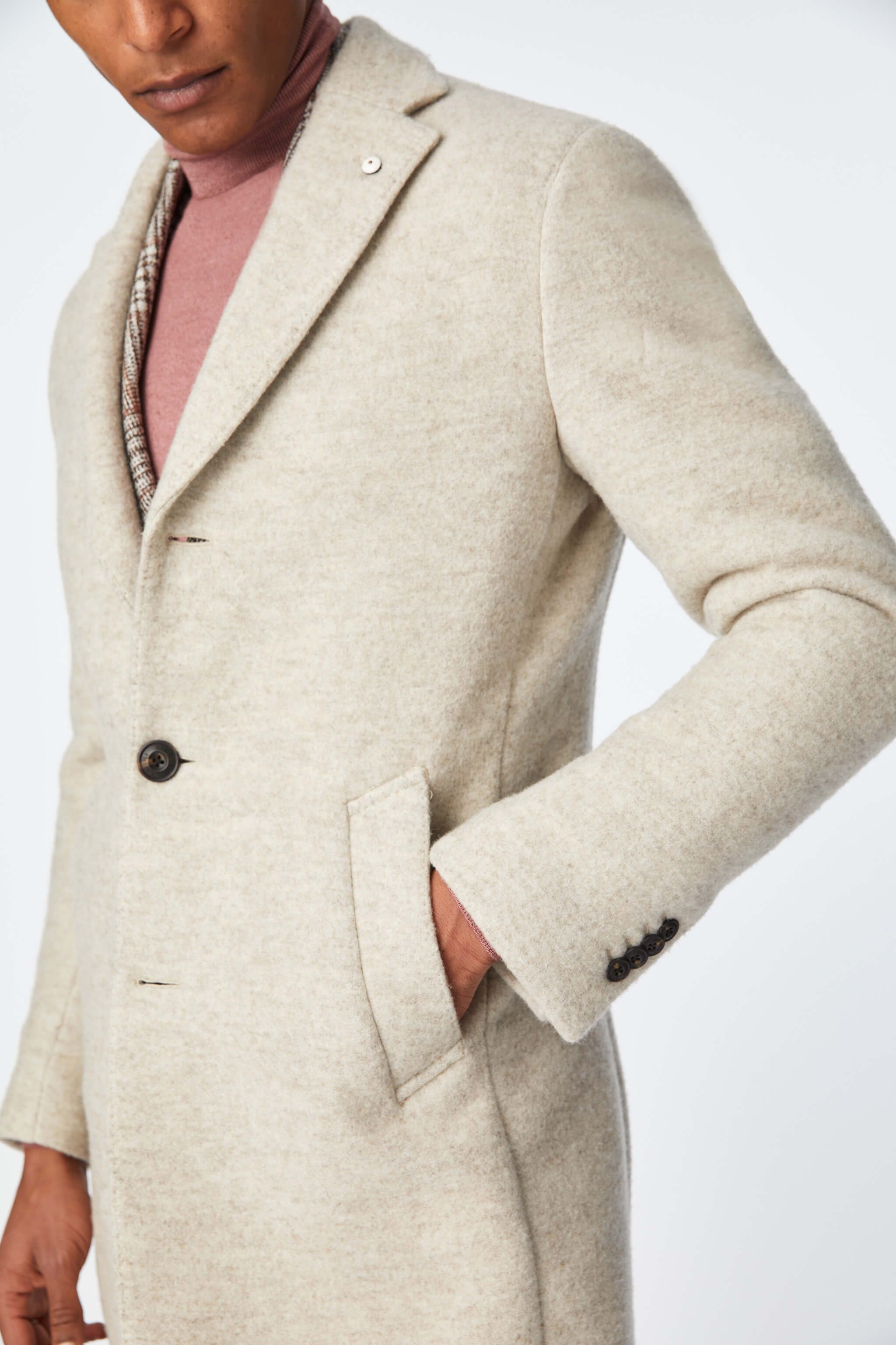 Garment-dyed single breasted coat in ivory