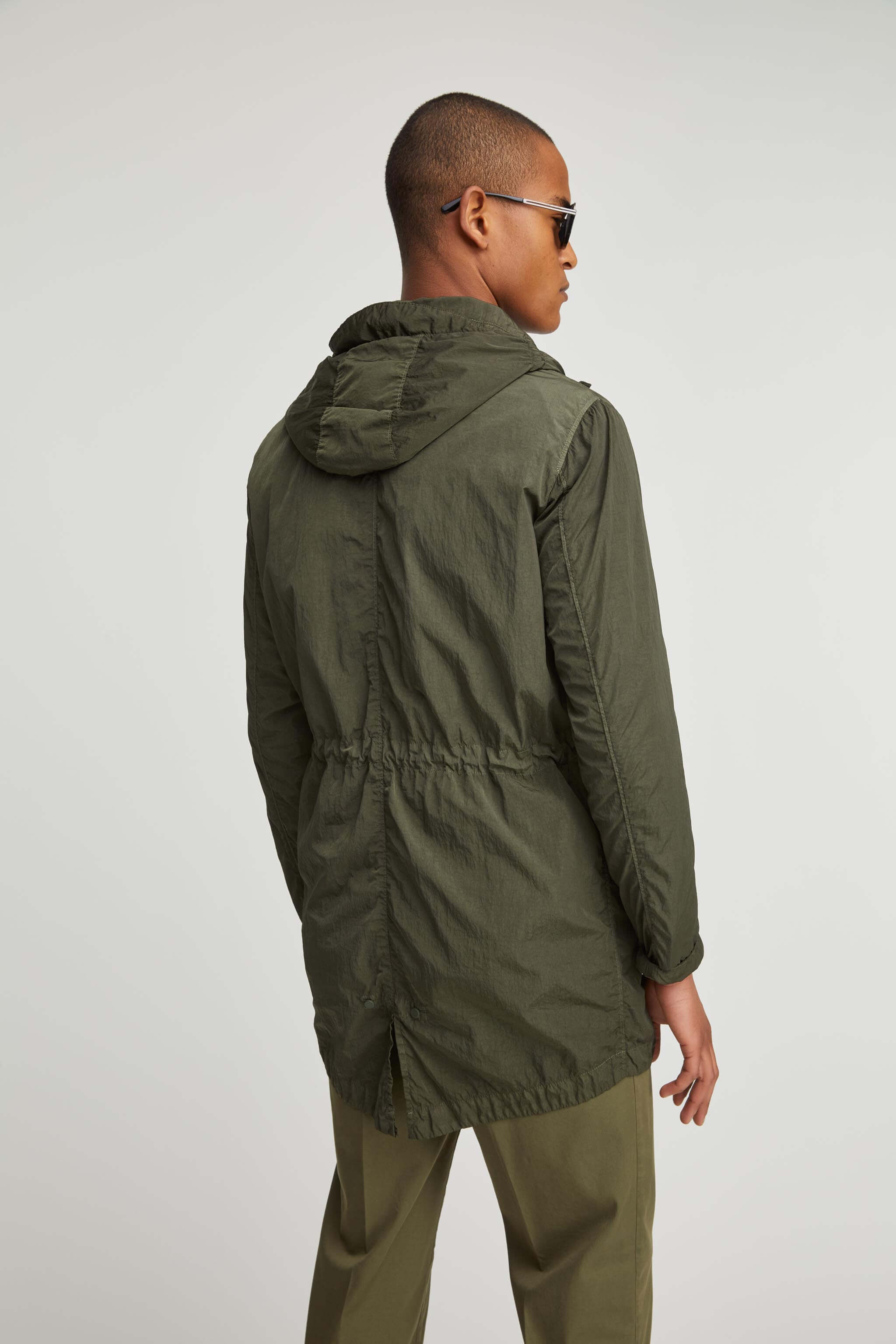 Nylon parka garment dyed