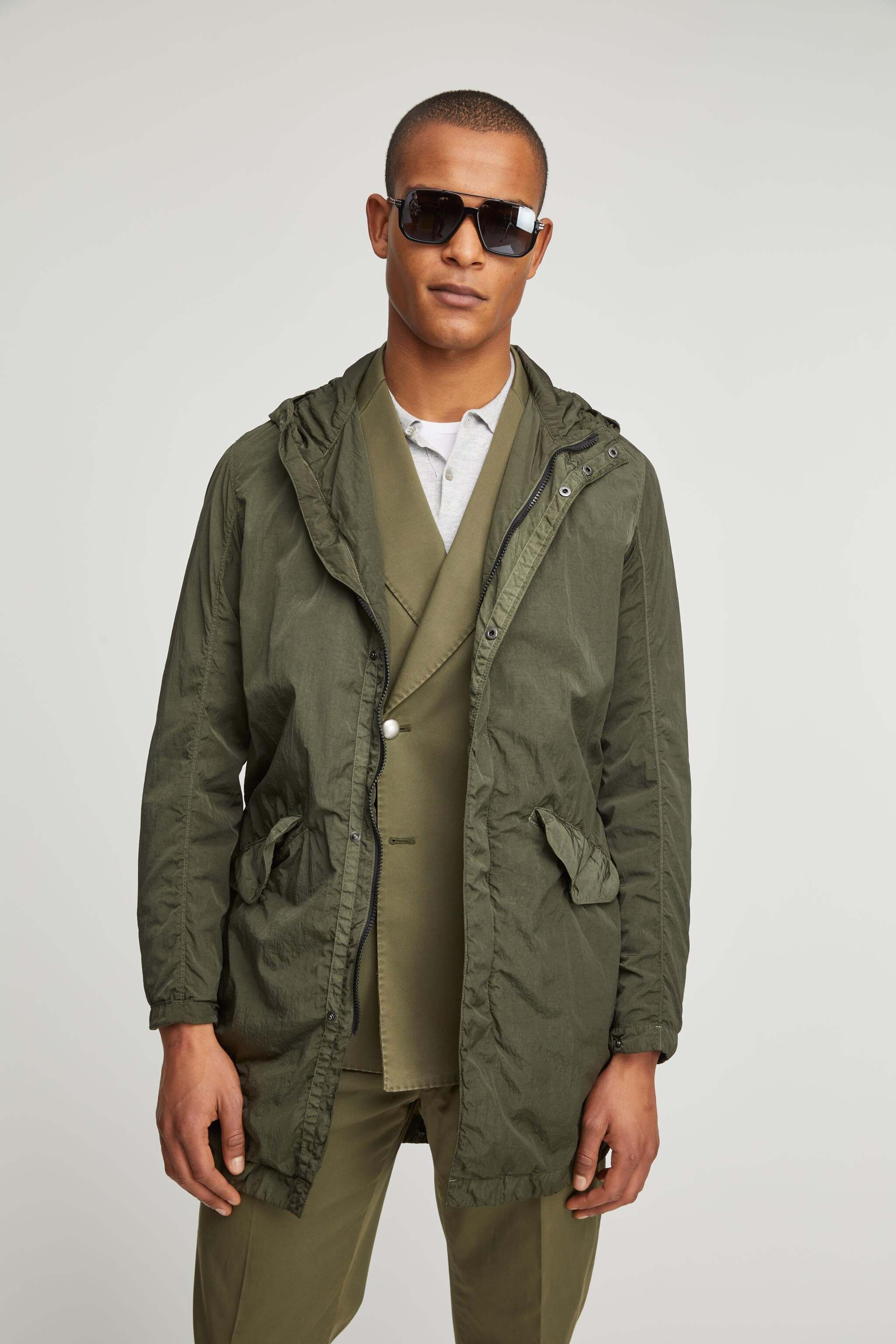 Nylon parka garment dyed