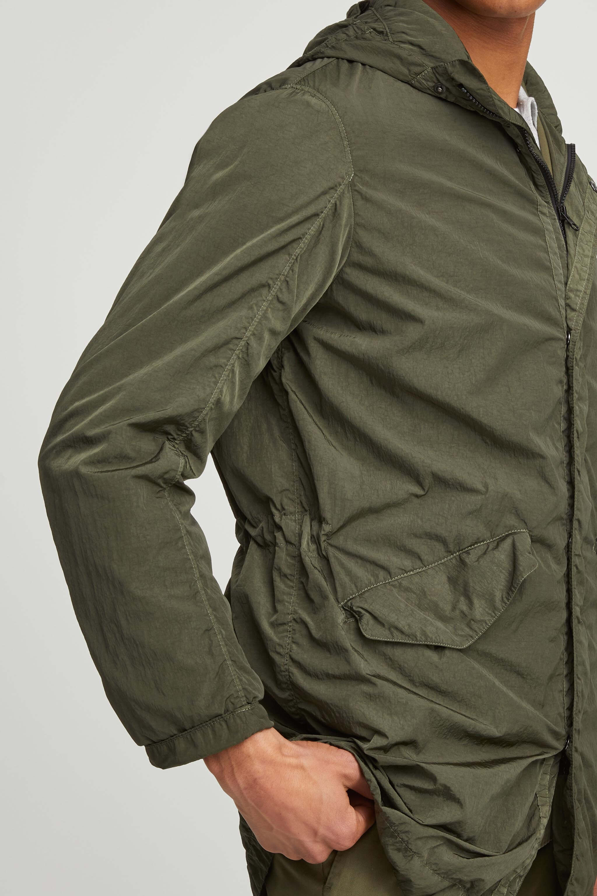 Nylon parka garment dyed