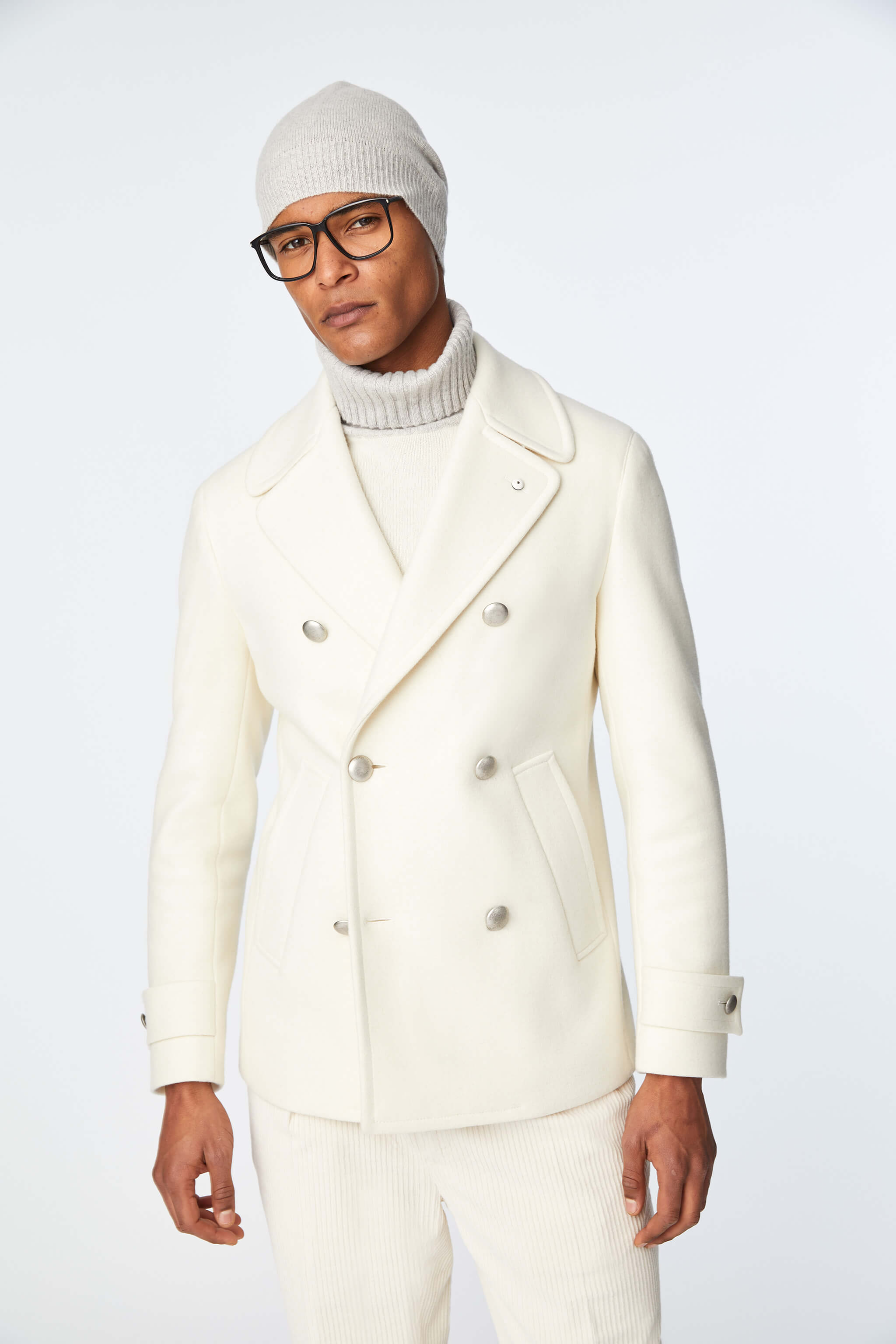 Peacoat in jersey bianco