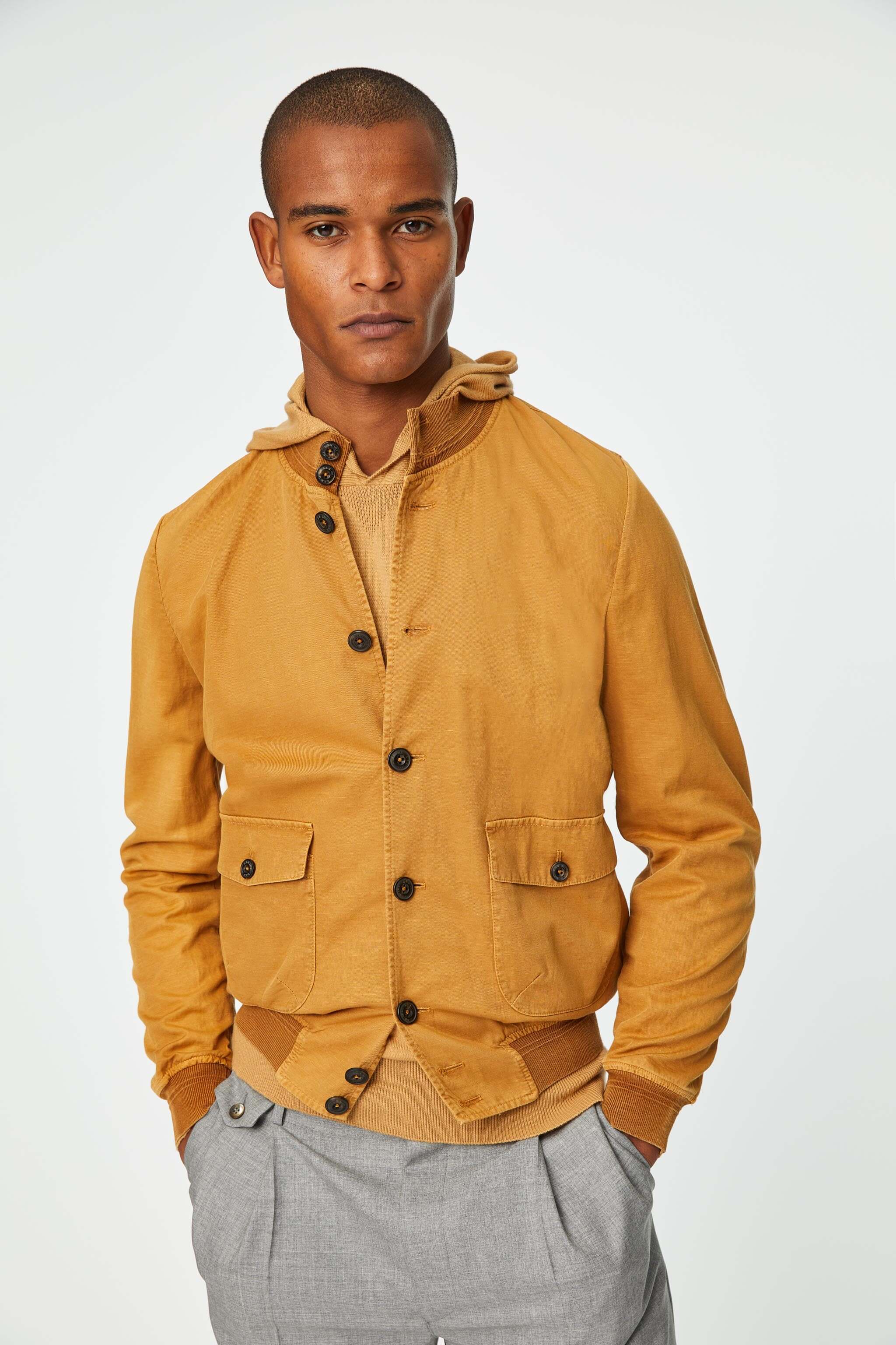 Garment-dyed jacket in caramel