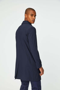 Blue trench coat in technical jersey blue