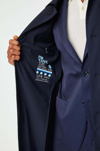 Blue trench coat in technical jersey blue