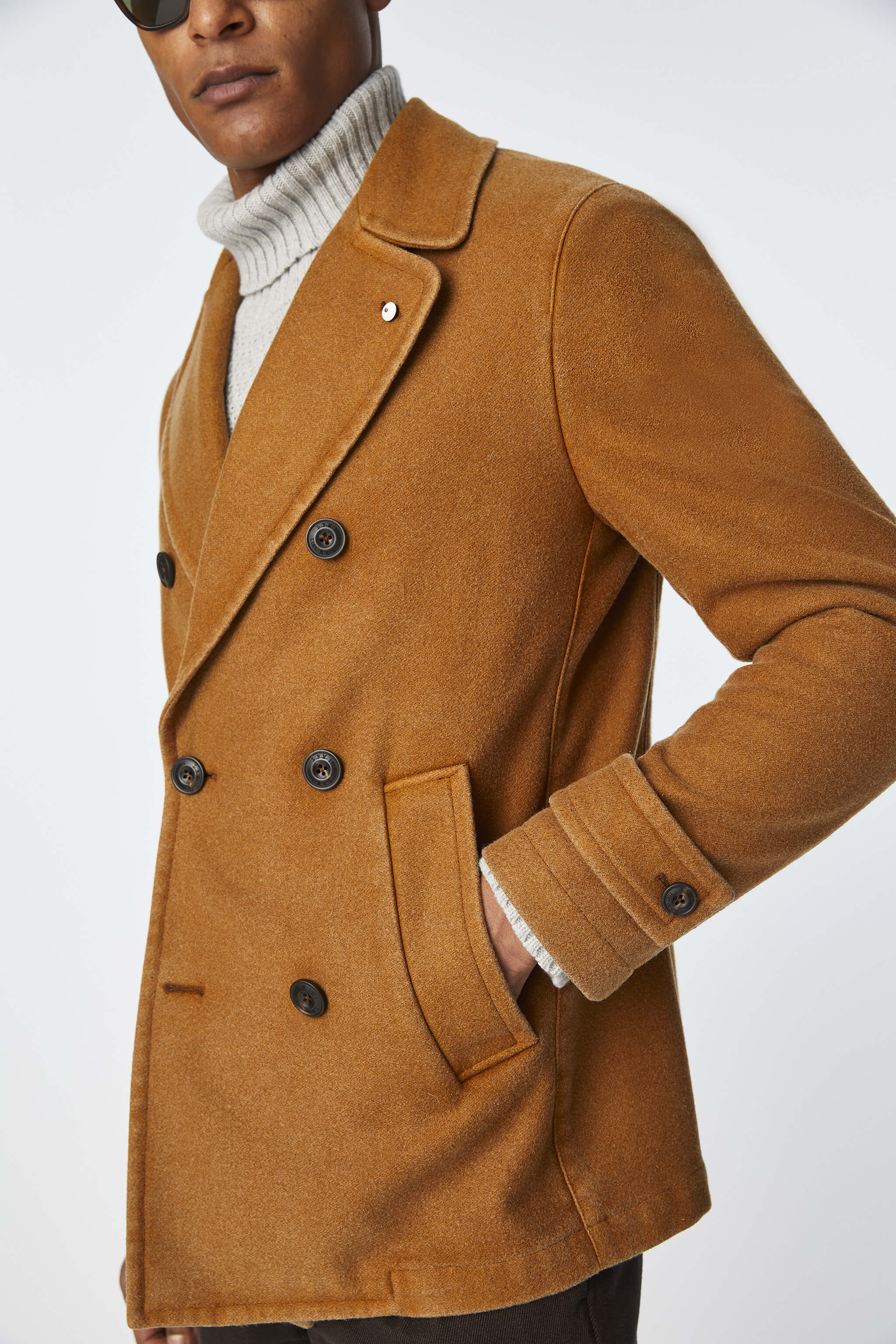 Peacoat in lana ocra