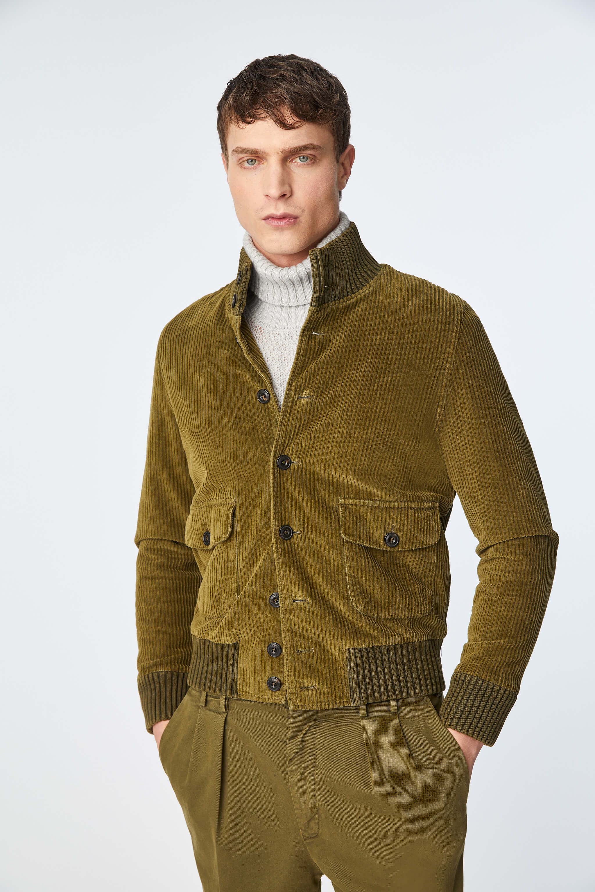 Garment-dyed bomber jacket