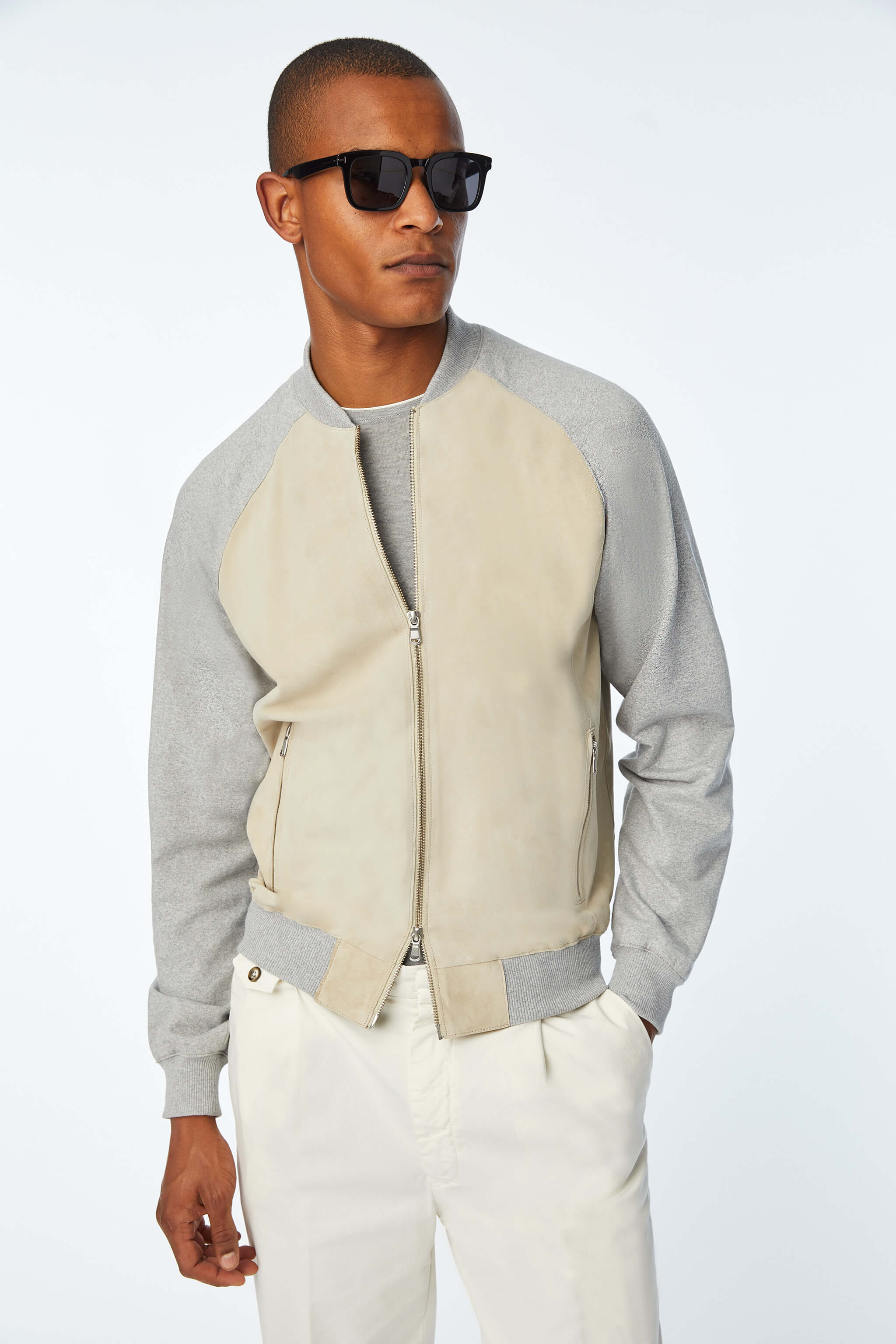 Beige bomber jacket sale
