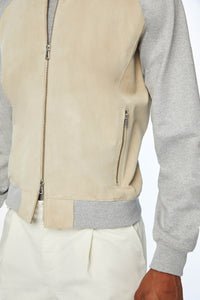 Suede bomber jacket in beige beige