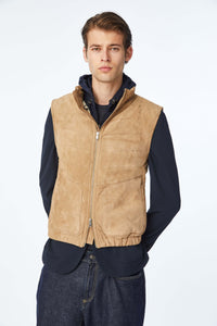 Padded suede vest in beige earth