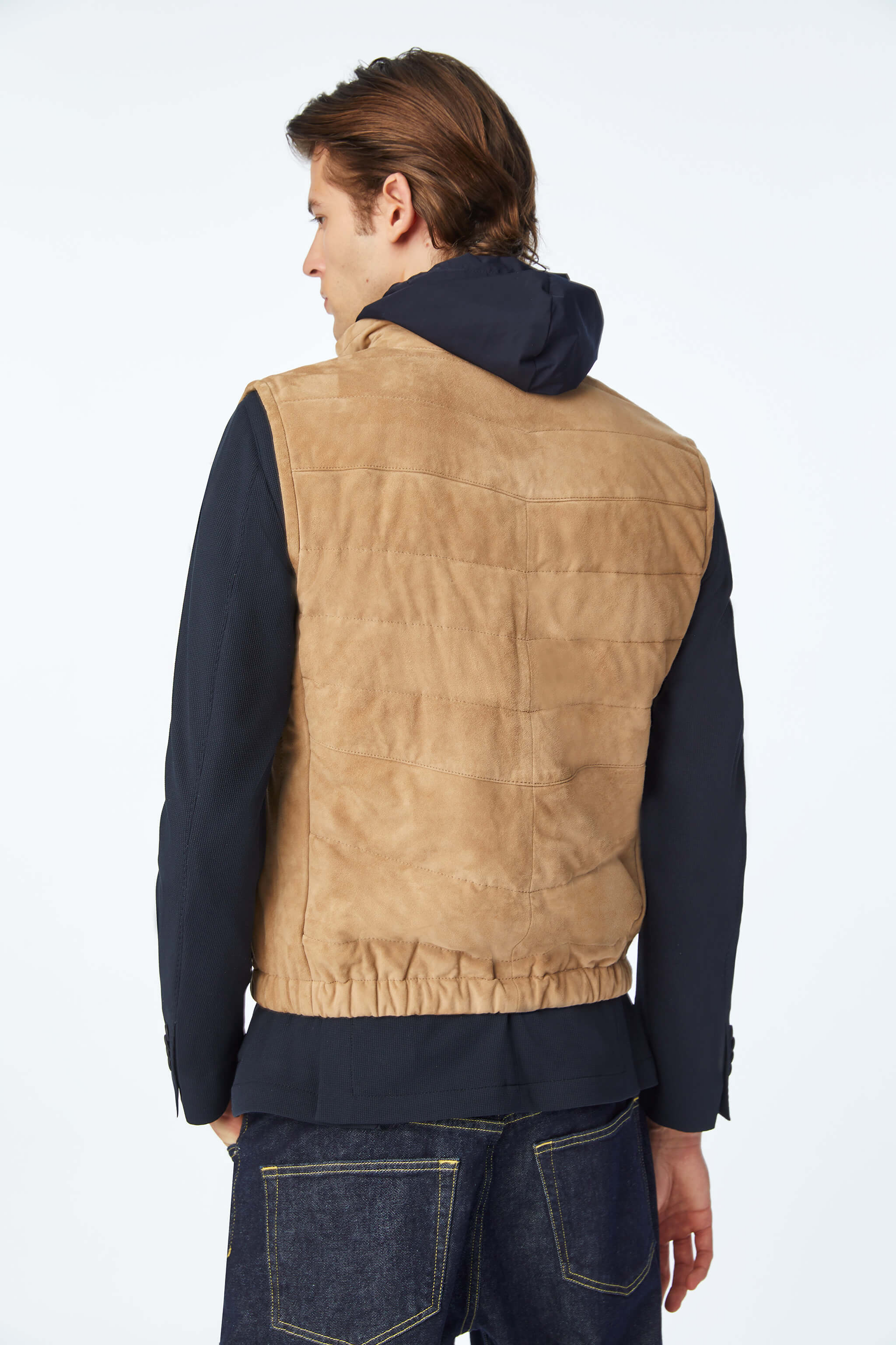 Padded suede vest in Beige