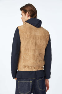 Padded suede vest in beige earth