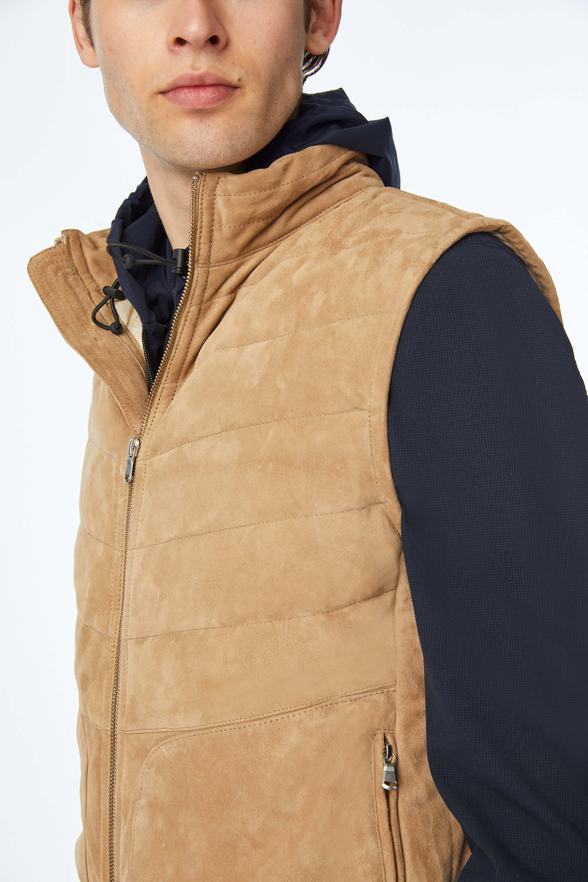 Padded suede vest in Beige