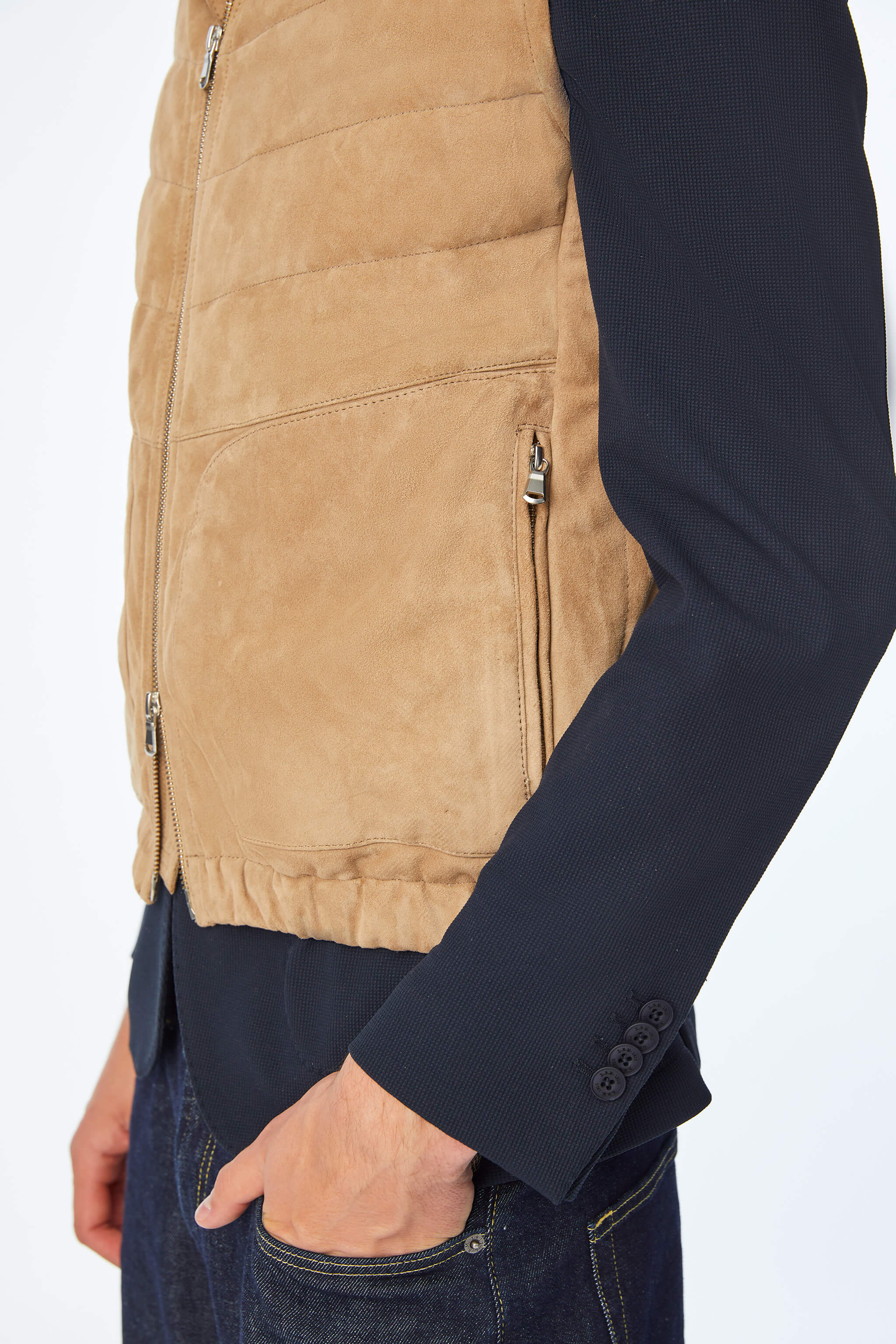 Padded suede vest in Beige