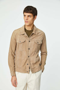 Leather jacket in beige earth